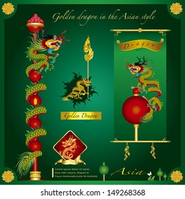 Golden Dragon on a red background. Infographic