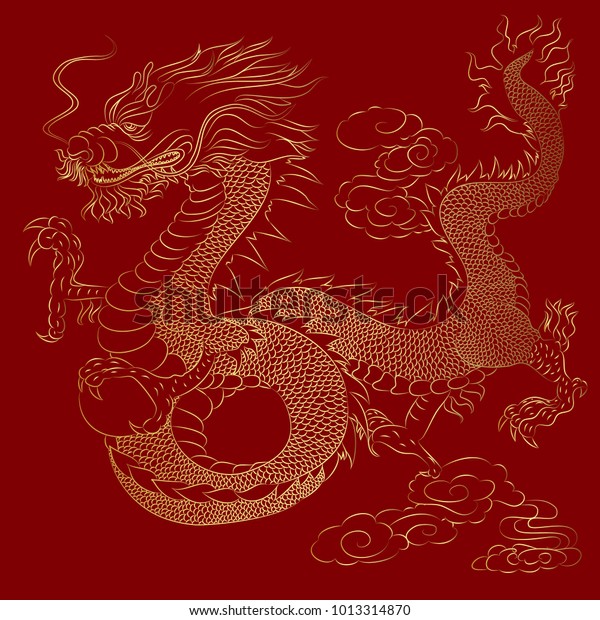 Golden Dragon On Red Background Chinese Stock Vector (Royalty Free ...