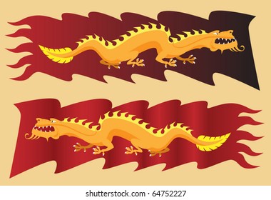 Golden dragon on red banner