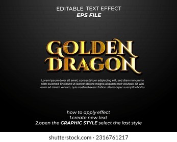 golden dragon text effect, font editable, typography, 3d text. vector template