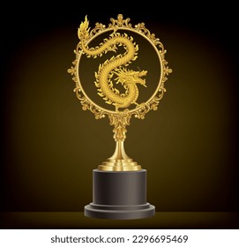 Golden dragon trophy vector illustration.