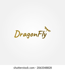 Golden Dragonfly Logo applied for the jewelry business. Golden Dragonfly wings, Butterfly Insect Fly Minimalist elegant line art style logo