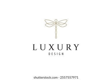 golden dragonfly logo in luxury linear design style