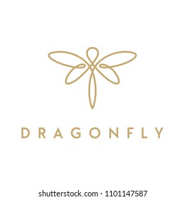 Golden Dragonfly wings, Butterfly Insect Fly Minimalist elegant Doodle line art style logo