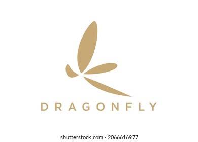 Golden Dragonfly wings, Butterfly Insect Fly Minimalist elegant line art style logo