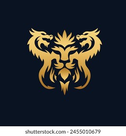 golden dragons and lion head symbol vector illustration