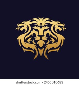 golden dragons and lion head symbol vector illustration