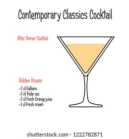 Golden dream alcoholic cocktail vector illustration recipe isolated