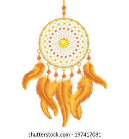 Golden dream catcher isolated on white. Vector illustration