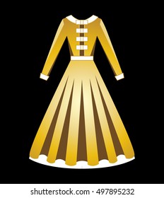 Golden dress. Caucasian style clothes.