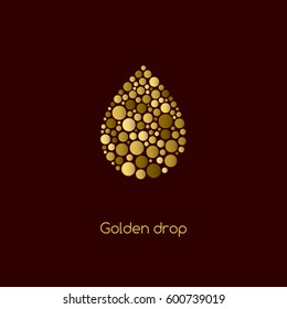 Golden drop of dots of different sizes. Vector illustration.