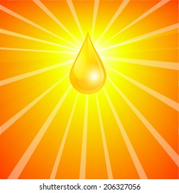 Golden Drop on shining background. Vector