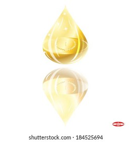golden drop with reflection isolated on white background vector