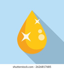 Golden drop shining with bubbles floating inside on a blue background