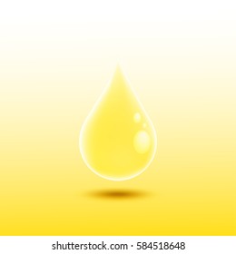 The golden drop, Drop of yellow liquid isolated on yellow background. Vector illustration