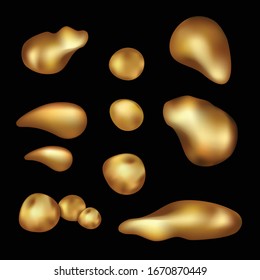 Golden drops on a black background. Design element for creative work. Vector illustration.