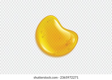 Golden drops and stains of oil or honey isolated on transparent background. Vector realistic mockup of liquid gold drips of organic cosmetic or food oil, top view of clear yellow puddles editable