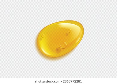Golden drops and stains of oil or honey isolated on transparent background. Vector realistic mockup of liquid gold drips of organic cosmetic or food oil, top view of clear yellow puddles editable