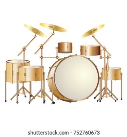 Golden drum kit icon isolated on white background