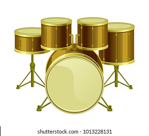 Golden drums set on a white background