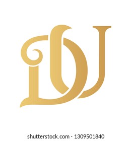 Golden DU monogram isolated in white.