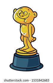 Golden dumb award statuette a cartoon character 