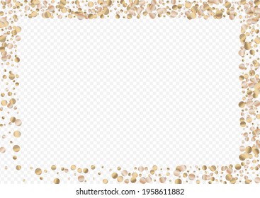 Golden Dust Abstract Transparent Background. Falling Round Illustration. Yellow Confetti Transparent Postcard. Sparkle Golden Wallpaper.