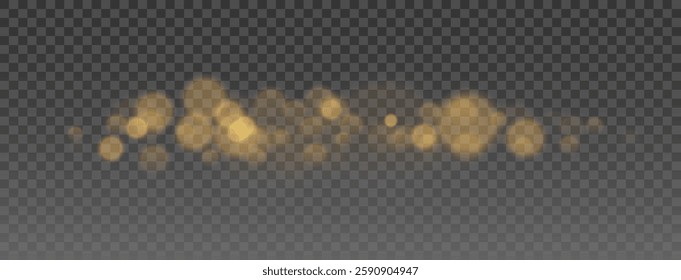 Golden Dust Bokeh, Shiny Floating Light Circles for Elegant Festive Background, Luxurious Glittering Glow, Soft Blurred Golden Lights for Christmas and Party Designs