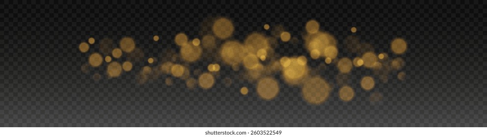 Golden Dust Bokeh, Shiny Floating Light Circles for Elegant Festive Background, Luxurious Glittering Glow, Soft Blurred Golden Lights for Christmas and Party Designs