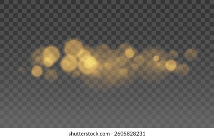 Golden Dust Bokeh, Shiny Floating Light Circles for Elegant Festive Background, Luxurious Glittering Glow, Soft Blurred Golden Lights for Christmas and Party Designs