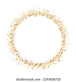 Golden Dust Dots Umkreis Rahmen. Abstrakter glänzender Hintergrund mit Punkten und Funkeln. Leerzeichen für Text kopieren