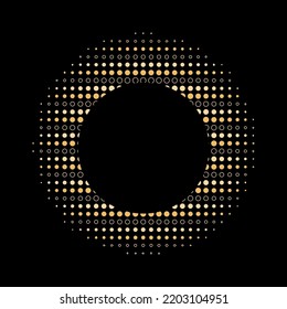 Golden Dust Dots circle frame. Abstract glitter background with dots and sparkles on black. Copy space for text