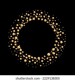 Golden Dust Dots circle frame. Abstract glitter border with dots and sparkles. Copy space for text