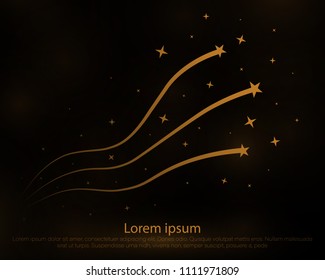 Golden dust elements falling down on black, flying sparkles confetti vertical lines.Star Trail on White Background - Meteoroid, Comet, Asteroid, Stars.Stars.
