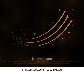 Golden dust elements falling down on black, flying sparkles confetti vertical lines.Star Trail on White Background - Meteoroid, Comet, Asteroid, Stars.Stars.