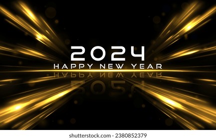 Golden dust light 2024 new year celebration background. Beautiful Glowing design element for greeting card and holiday flyer.	