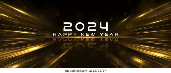 Golden dust light 2024 new year celebration background. Beautiful Glowing design element for greeting card and holiday flyer.	