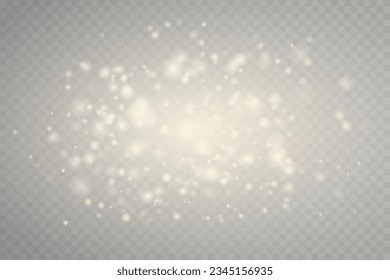 Golden dust light. Bokeh light lights effect background. Abstract magic light dust effect. Christmas lights. Glowing flying dust.