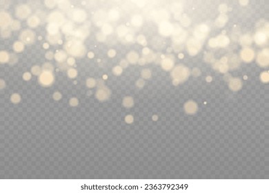 Golden dust light. Bokeh light lights effect background. Abstract magic light dust effect. Christmas lights. Glowing flying dust.