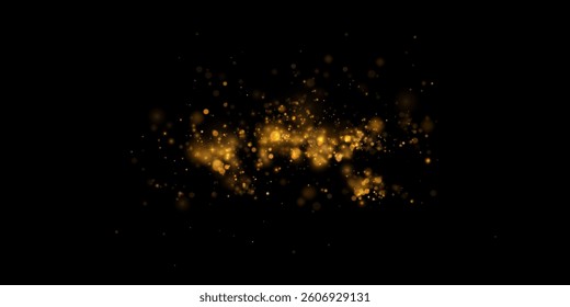 Golden dust of light. Glow bokeh. Christmas light background. Christmas glowing lights side light confetti.