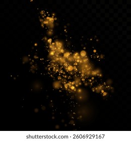 Golden dust of light. Glow bokeh. Christmas light background. Christmas glowing lights side light confetti.