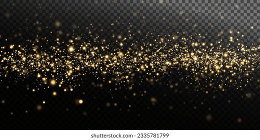 goldener Staubbelag. Bokeh-Lichter wirken auf dem Hintergrund. Weihnachten leuchtender Staubhintergrund Weihnachten leuchtend Bokeh-Konfetti und funkelnde Overlay-Textur für Ihr Design.
