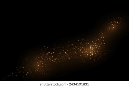 Golden dust light PNG. Bokeh light effect background. Christmas glowing dust background with bokeh confetti and sparkle overlay texture for your design.