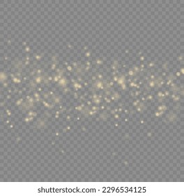 Golden dust light png. Christmas glowing bokeh confetti and sparkle overlay texture for your design. Yellow dust, sparks, stars shine with a special lights. Gold particles abstract vector background.