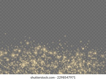 Golden dust light png. Christmas glowing bokeh confetti and sparkle overlay texture for your design. Yellow dust, sparks, stars shine with a special lights. Gold particles abstract vector background.