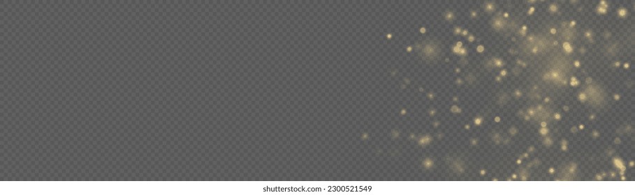 Golden dust light png. Christmas glowing bokeh confetti and sparkle overlay texture for your design. Yellow dust, sparks, stars shine with a special lights. Gold particles abstract vector background.