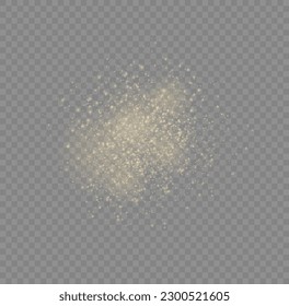 Golden dust light png. Christmas glowing bokeh confetti and sparkle overlay texture for your design. Yellow dust, sparks, stars shine with a special lights. Gold particles abstract vector background.