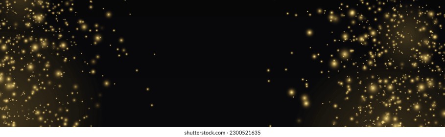 Golden dust light png. Christmas glowing bokeh confetti and sparkle overlay texture for your design. Yellow dust, sparks, stars shine with a special lights. Gold particles abstract vector background.