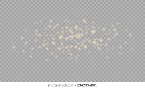 Golden dust light png. Christmas glowing bokeh confetti and sparkle overlay texture for your design. Stock royalty free vector illustration. PNG	