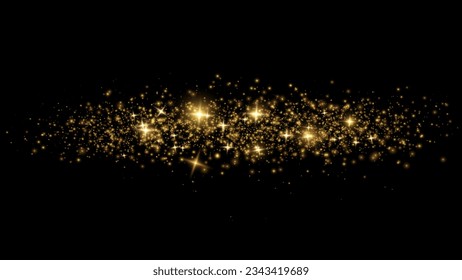 Golden dust light png. Christmas glowing bokeh confetti and sparkle overlay texture for your design. Stock royalty free vector illustration. PNG	